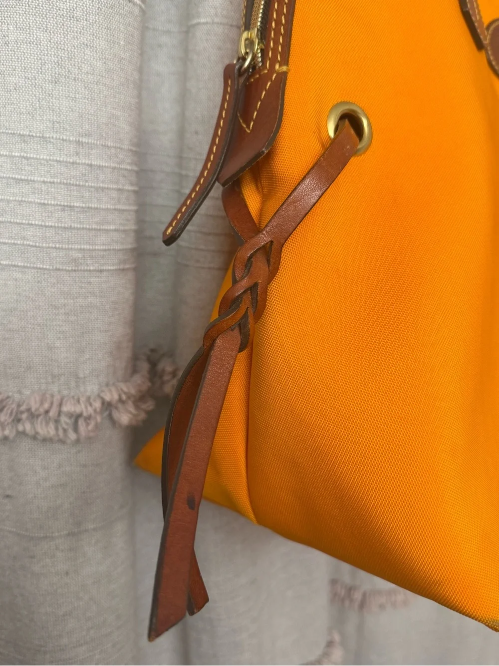 Dooney & Bourke Orange Nylon Shoulder Bag w/Braided Leather Handles w/Dust Bag